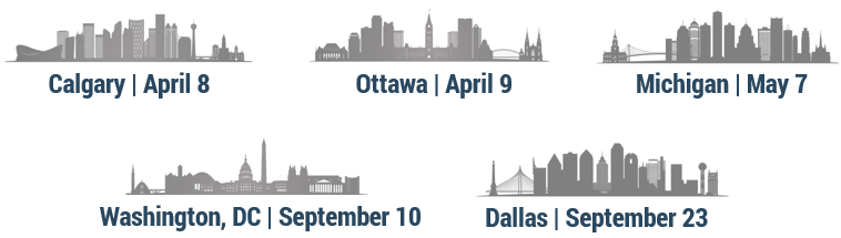 Calgary, Ottawa, Michigan, Washinton, DC, Dallas