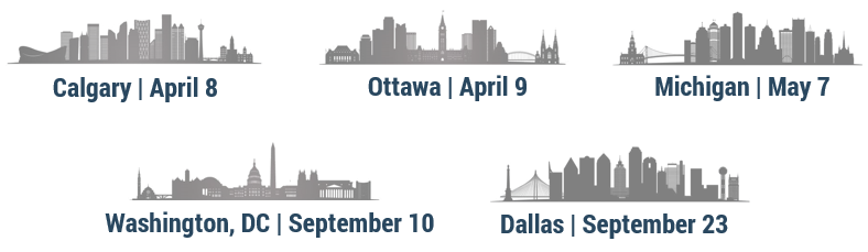 Calgary, Ottawa, Michigan, Washinton, DC, Dallas